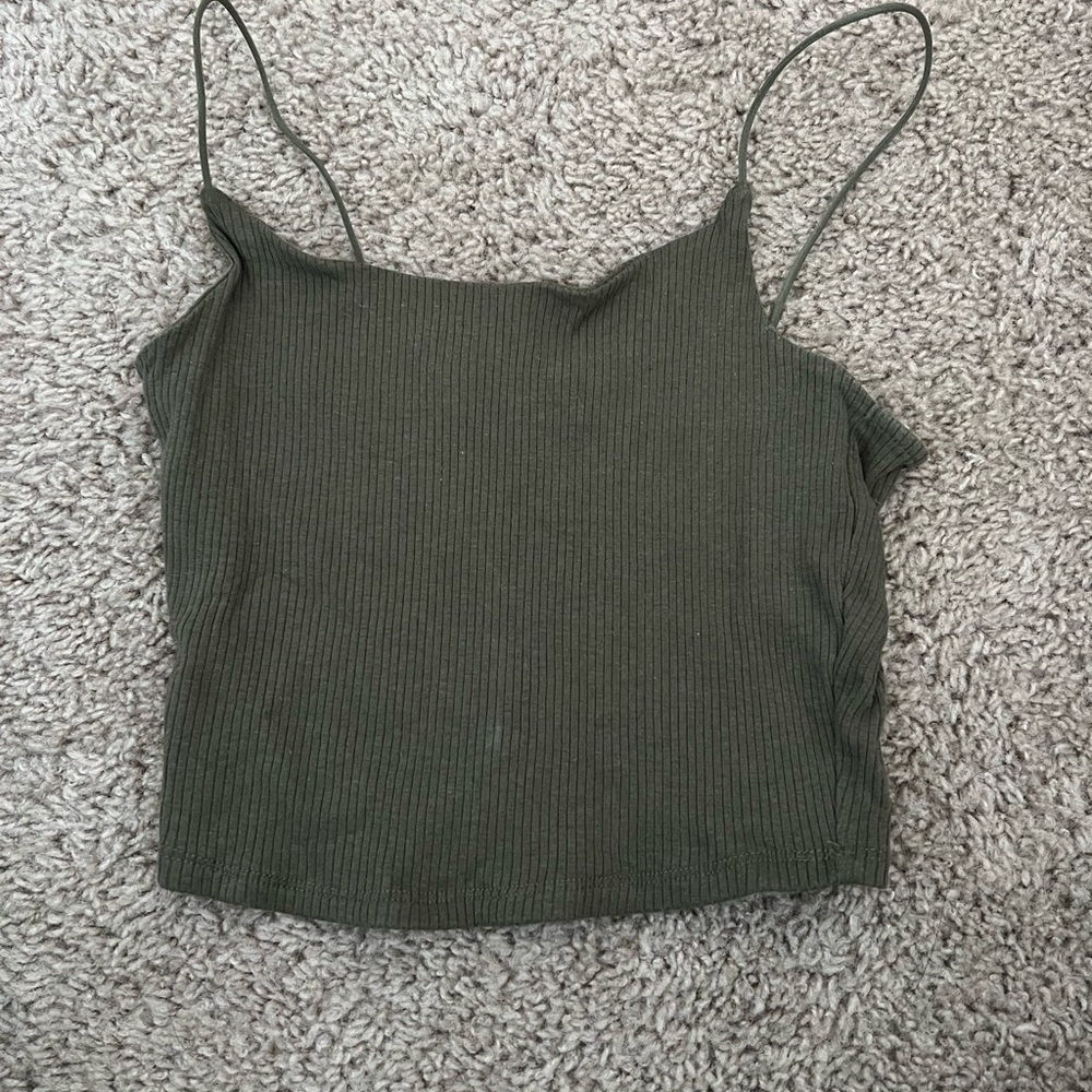 Garage Olive Green Ribbed Crop Camisole